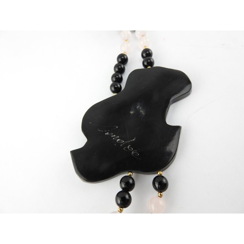 Anne Gee Black Beaded Mother Of Pearl Floral Statement Necklace - Picture 8 of 10